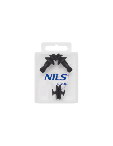 SCHWARZ SCHWIMM-SET SILIKON OHRSTÖPSEL UND NASENKLAMMER NILS AQUA