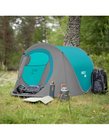 CAMPINGZELT SELBSTAUFBAUEND TÜRKISFARBIG NILS CAMP