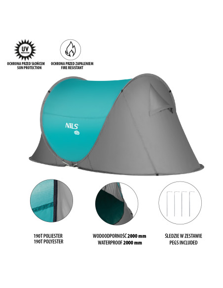 CAMPINGZELT SELBSTAUFBAUEND TÜRKISFARBIG NILS CAMP