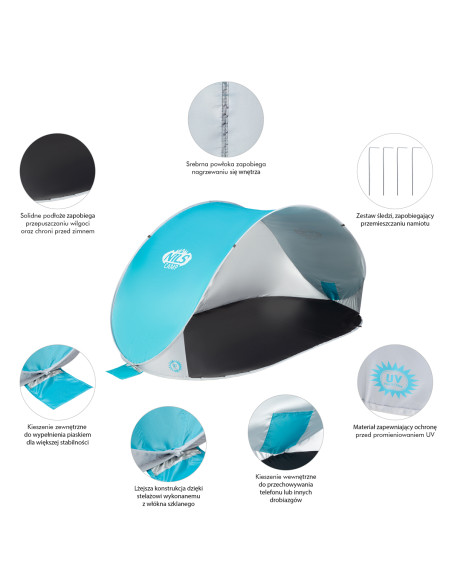 STRANDZELT SELBSTAUFBAUEND TÜRKISFARBIG-GRAU BODEN NILS CAMP