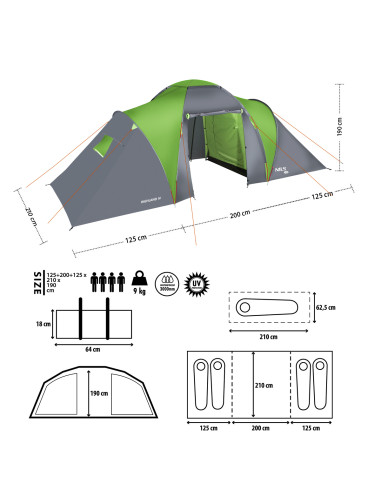 CAMPINGZELT GRÜN-GRAU HIGHLAND IV NILS CAMP