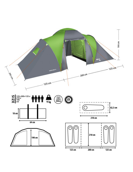 CAMPINGZELT GRÜN-GRAU HIGHLAND IV NILS CAMP