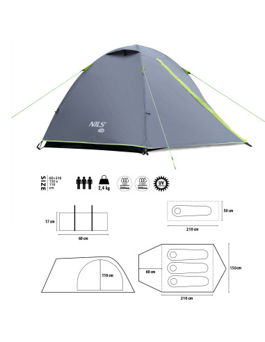 CAMPINGZELT GRAU EXPLORER NILS CAMP