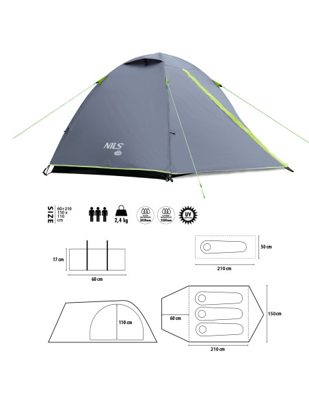 CAMPINGZELT GRAU EXPLORER NILS CAMP