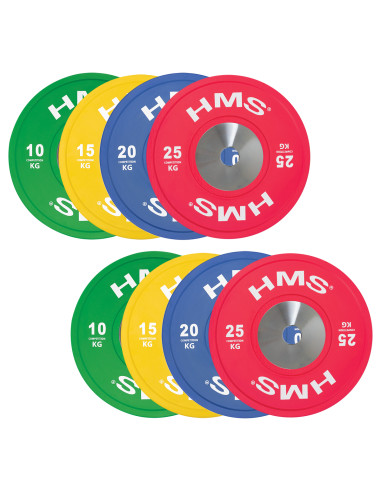 PROFI SET (8 STK. - 10,15,20,25) SET MIT OLYMPISCHEN BUMPER-HANTELSCHEIBEN HMS