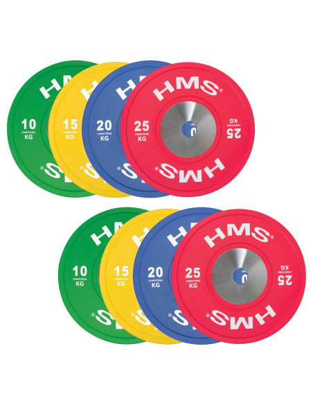 PROFI SET (8 STK. - 10,15,20,25) SET MIT OLYMPISCHEN BUMPER-HANTELSCHEIBEN HMS