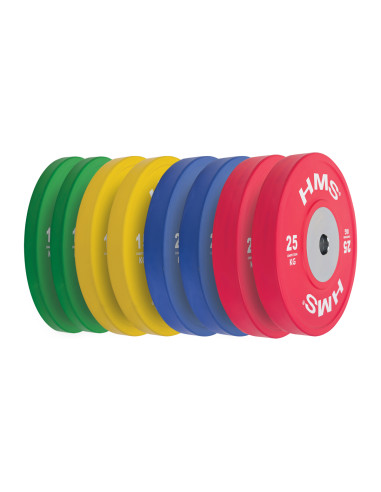 PROFI SET (8 STK. - 10,15,20,25) SET MIT OLYMPISCHEN BUMPER-HANTELSCHEIBEN HMS