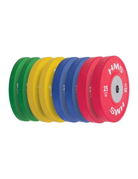 PROFI SET (8 STK. - 10,15,20,25) SET MIT OLYMPISCHEN BUMPER-HANTELSCHEIBEN HMS