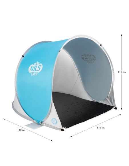 STRANDZELT SELBSTAUFBAUEND BLAU-GRAU BODEN NILS CAMP