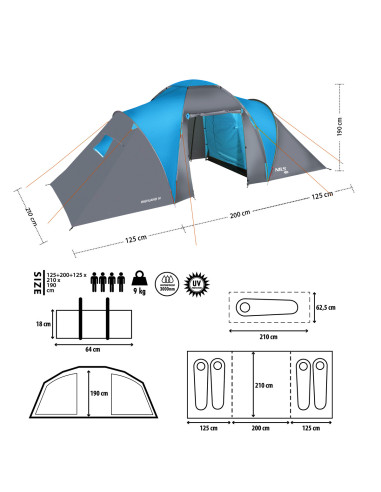 CAMPINGZELT BLAU-GRAU HIGHLAND IV NILS CAMP