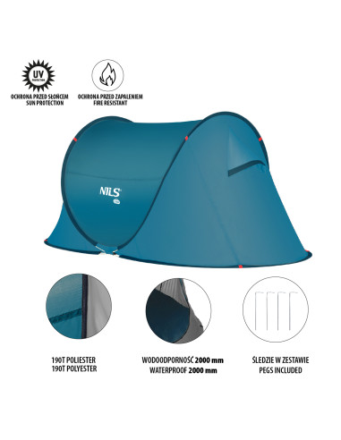 CAMPINGZELT SELBSTAUFBAUEND BLAU NILS CAMP