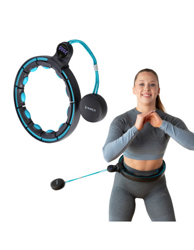 HULA HOOP SCHWARZ/TÜRKIS MIT MAGNETEN, GEWICHT UND ZÄHLER HMS