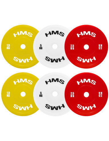 SET TECHNISCHE OLYMPISCHE GEWICHTSSCHEIBEN PE 2 X 1,5–5 KG (18 KG) HMS