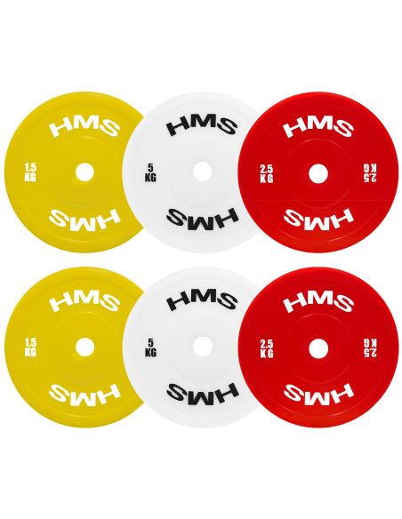 SET TECHNISCHE OLYMPISCHE GEWICHTSSCHEIBEN PE 2 X 1,5–5 KG (18 KG) HMS