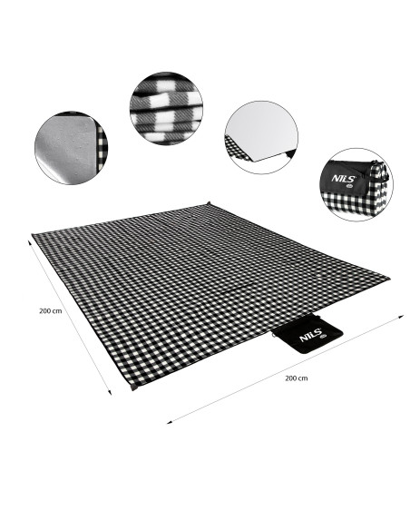 PICKNICKDECKE SCHWARZ-WEIß 200×200 CM PE + ALU NILS CAMP