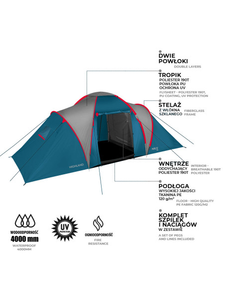 CAMPINGZELT BLAU-HELLGRAU HIGHLAND NILS CAMP