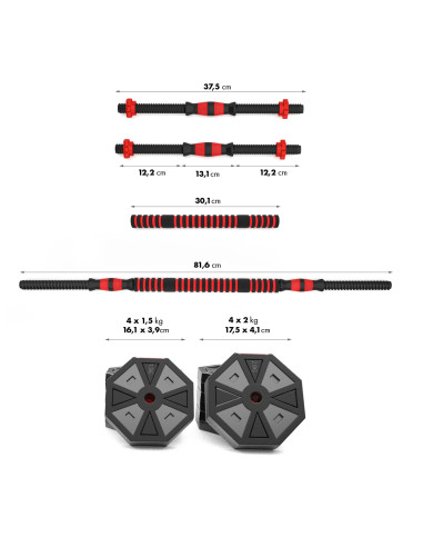 KURZHANTELN-LANGHANTEL ZUSAMMENSETZUNG 15 KG HMS