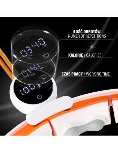 HULA HOOP WEISS/ORANGE MIT MAGNETEN, TPE-NOPPEN, GEWICHT UND ZÄHLER HMS