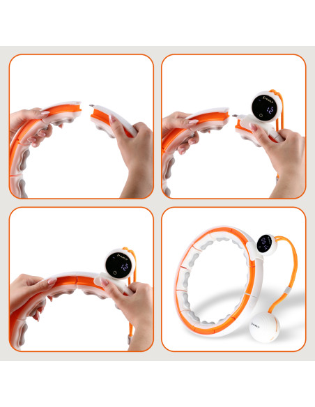 HULA HOOP WEISS/ORANGE MIT MAGNETEN, TPE-NOPPEN, GEWICHT UND ZÄHLER HMS