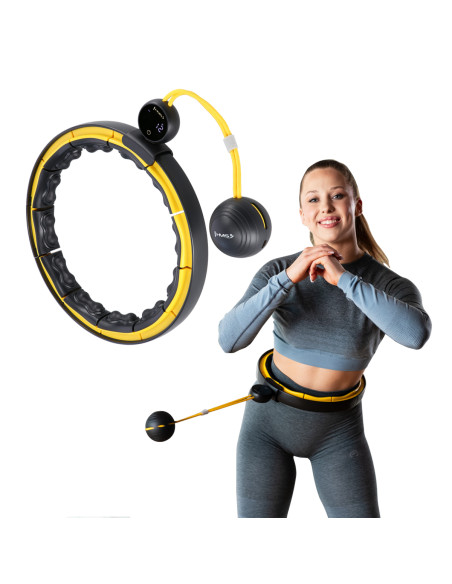 HULA HOOP SCHWARZ/GELB MIT MAGNETEN, TPE-NOPPEN, GEWICHT UND ZÄHLER HMS