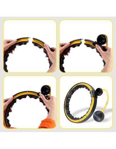 HULA HOOP SCHWARZ/GELB MIT MAGNETEN, TPE-NOPPEN, GEWICHT UND ZÄHLER HMS