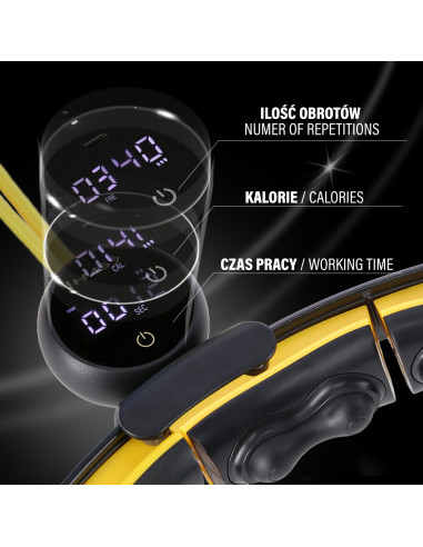 HULA HOOP SCHWARZ/GELB MIT MAGNETEN, TPE-NOPPEN, GEWICHT UND ZÄHLER HMS