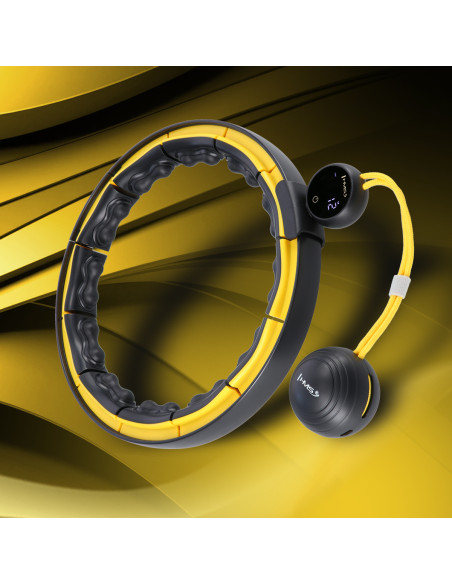 HULA HOOP SCHWARZ/GELB MIT MAGNETEN, TPE-NOPPEN, GEWICHT UND ZÄHLER HMS