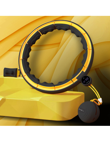 HULA HOOP SCHWARZ/GELB MIT MAGNETEN, TPE-NOPPEN, GEWICHT UND ZÄHLER HMS