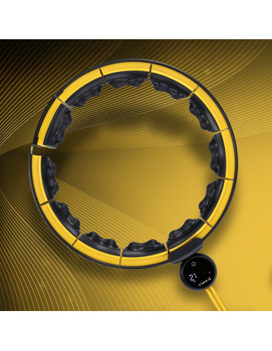 HULA HOOP SCHWARZ/GELB MIT MAGNETEN, TPE-NOPPEN, GEWICHT UND ZÄHLER HMS