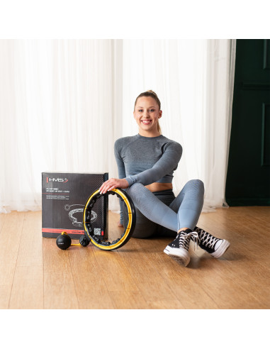 HULA HOOP SCHWARZ/GELB MIT MAGNETEN, TPE-NOPPEN, GEWICHT UND ZÄHLER HMS