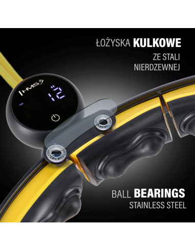 HULA HOOP SCHWARZ/GELB MIT MAGNETEN, TPE-NOPPEN, GEWICHT UND ZÄHLER HMS