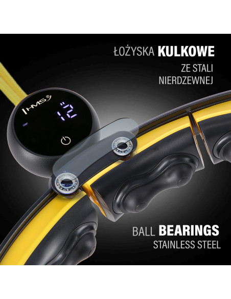 HULA HOOP SCHWARZ/GELB MIT MAGNETEN, TPE-NOPPEN, GEWICHT UND ZÄHLER HMS