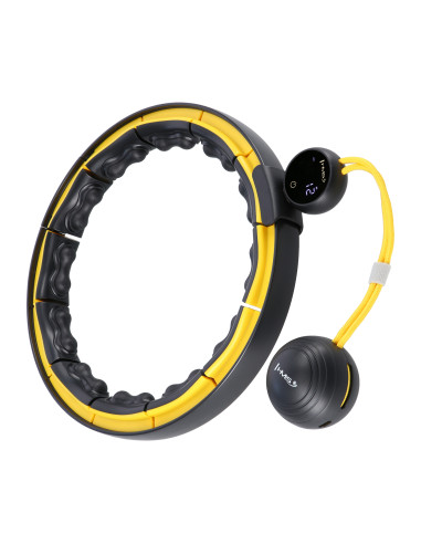 HULA HOOP SCHWARZ/GELB MIT MAGNETEN, TPE-NOPPEN, GEWICHT UND ZÄHLER HMS