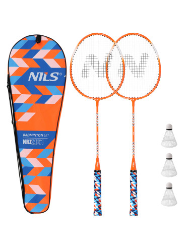 ALUMINIUM / BADMINTON-SET 2 SCHLÄGER + 3 FEDERBÄLLE + TASCHE NILS.
