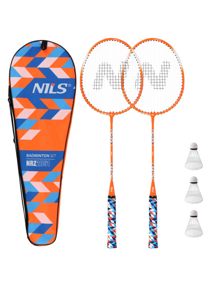 ALUMINIUM / BADMINTON-SET 2 SCHLÄGER + 3 FEDERBÄLLE + TASCHE NILS.