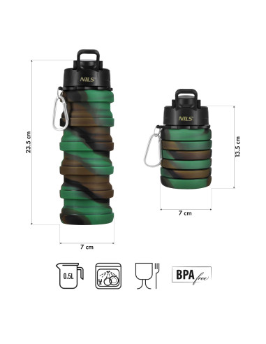SILIKON-TRINKFLASCHE, FALTBAR, 500 ML, GRÜN, NILS