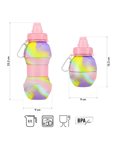 SILIKON-TRINKFLASCHE, ZUSAMMENKLAPPBAR, 700 ML, ROSA, NILS