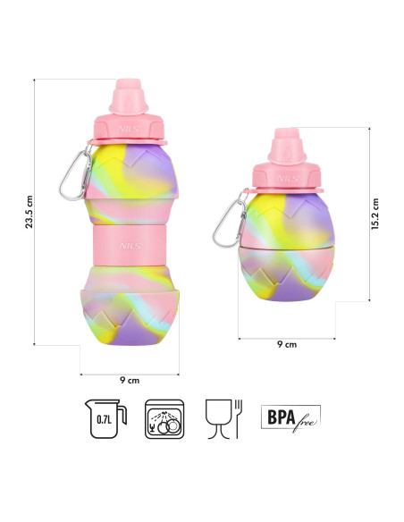 SILIKON-TRINKFLASCHE, ZUSAMMENKLAPPBAR, 700 ML, ROSA, NILS