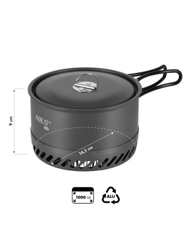 ALUMINIUM-TOURING-KESSEL MIT KÜHLER UND DECKEL 1000 ML NILS CAMP