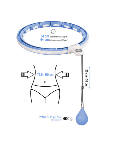 HULA HOOP MAGNETIC BLUE HHM15 WITH WEIGHT + COUNTER HMS + WAIST SUPPORT BR163 BLACK PLUZ SIZE