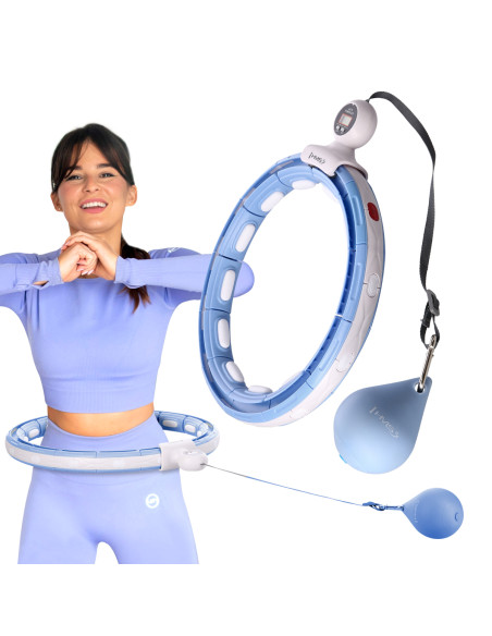 HULA HOOP MAGNETIC BLUE HHM15 WITH WEIGHT + COUNTER HMS + WAIST SUPPORT BR163 BLACK PLUZ SIZE