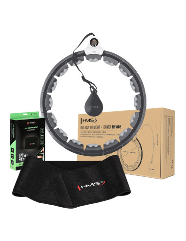 HULA HOOP HHW06 BLACK WITH A GRAVITY BALL AND COUNTER HMS + WAIST SUPPORT BR163 BLACK PLUZ SIZE