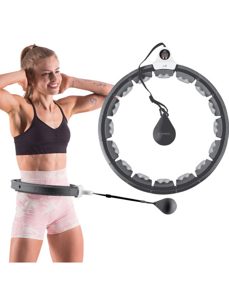 HULA HOOP HHW06 BLACK WITH A GRAVITY BALL AND COUNTER HMS + WAIST SUPPORT BR163 BLACK PLUZ SIZE