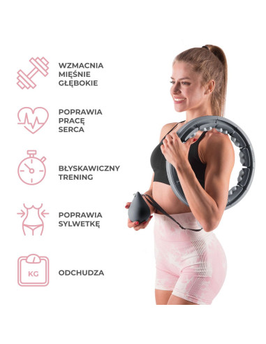 HULA HOOP HHW06 BLACK WITH A GRAVITY BALL AND COUNTER HMS + WAIST SUPPORT BR163 BLACK PLUZ SIZE