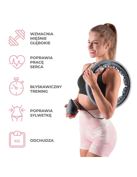 HULA HOOP HHW06 BLACK WITH A GRAVITY BALL AND COUNTER HMS + WAIST SUPPORT BR163 BLACK PLUZ SIZE