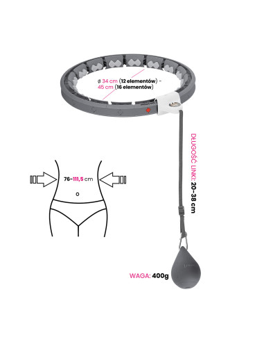 HULA HOOP HHW06 BLACK WITH A GRAVITY BALL AND COUNTER HMS + WAIST SUPPORT BR163 BLACK PLUZ SIZE