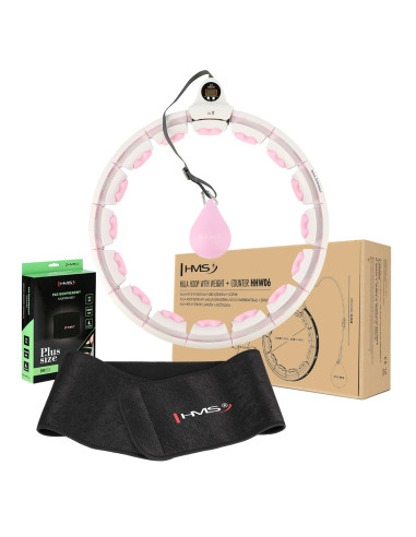 HULA HOOP HHW06 PINK WITH A GRAVITY BALL AND COUNTER HMS + WAIST SUPPORT BR163 BLACK PLUZ SIZE