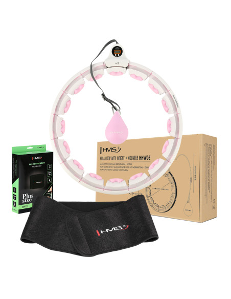 HULA HOOP HHW06 PINK WITH A GRAVITY BALL AND COUNTER HMS + WAIST SUPPORT BR163 BLACK PLUZ SIZE