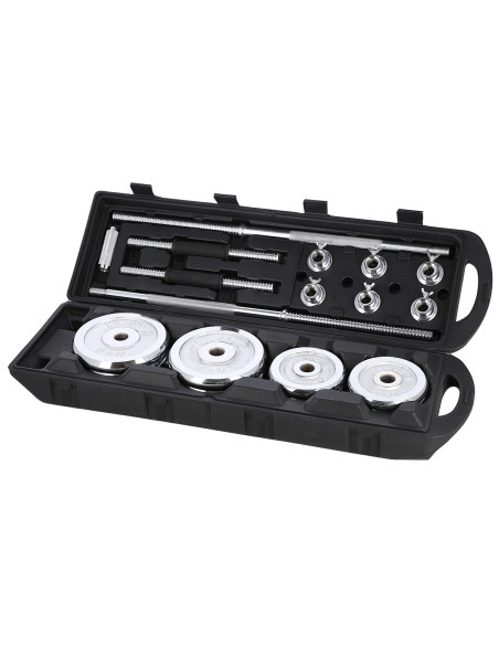 KURZHANTEL-LANGHANTEL IM KOFFER CHROM 2x25 KG HMS