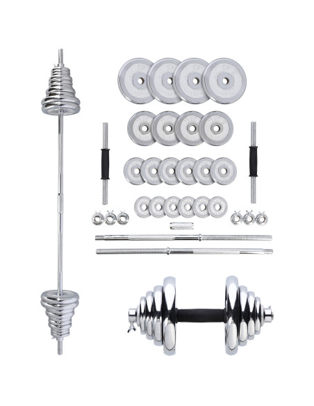 KURZHANTEL-LANGHANTEL IM KOFFER CHROM 2x25 KG HMS